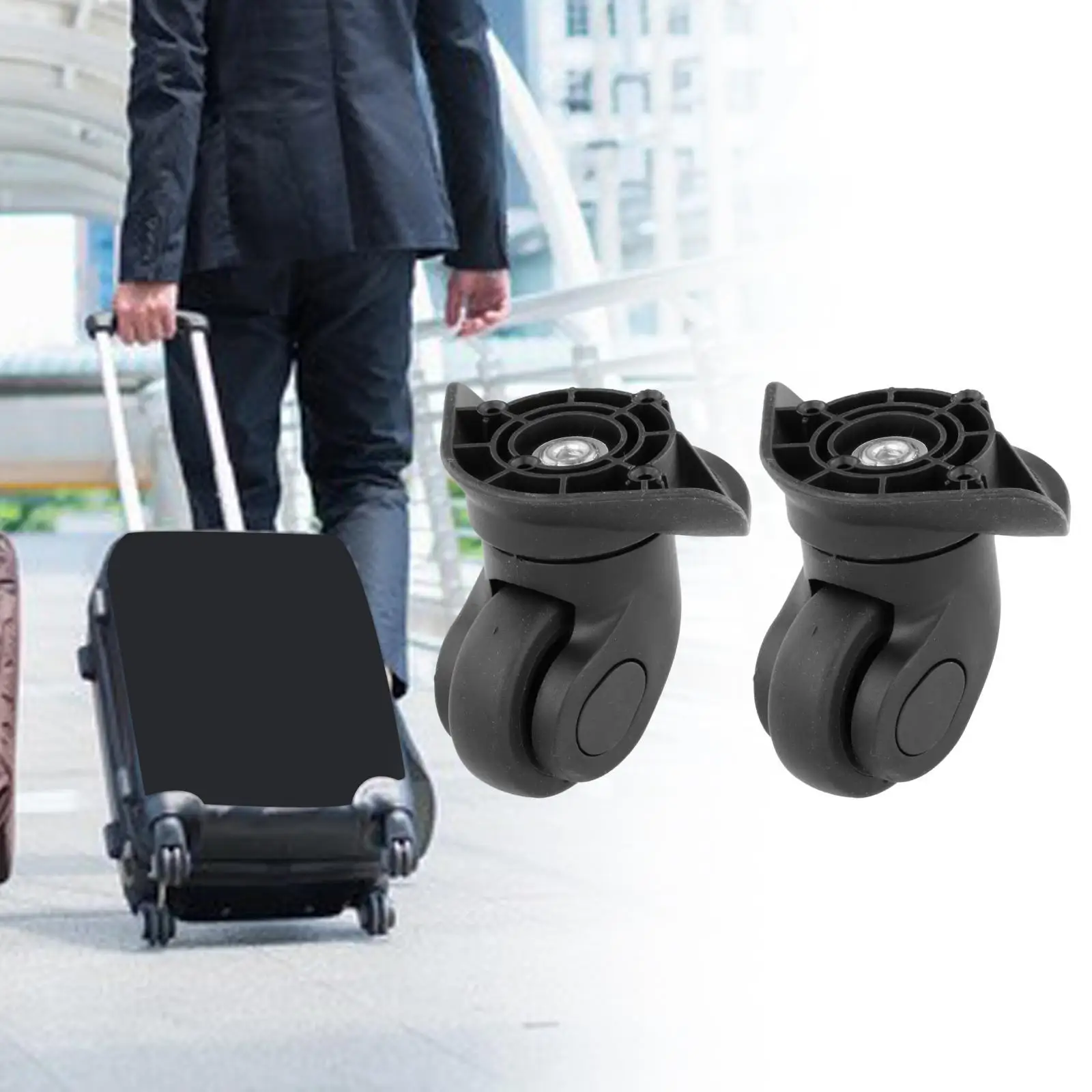 2Pcs Luggage Suitcase Wheel Suitcase Repair Set Wear Resistant 360 Swivel Replacement for A19 Detachable Quiet Travel Black