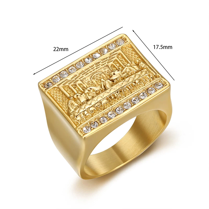 Hip Hop Bling Gold Color Stainless Steel The Last Supper Square Rings for Men Rapper Jewelry Drop Shipping