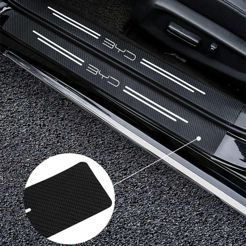 Carbon Fiber Car Door Sill Protector Strips Rubber Scratch Anti Sticker Strip For BYD Tang F3 E6 Atto Yuan Plus Song Max F0 G3