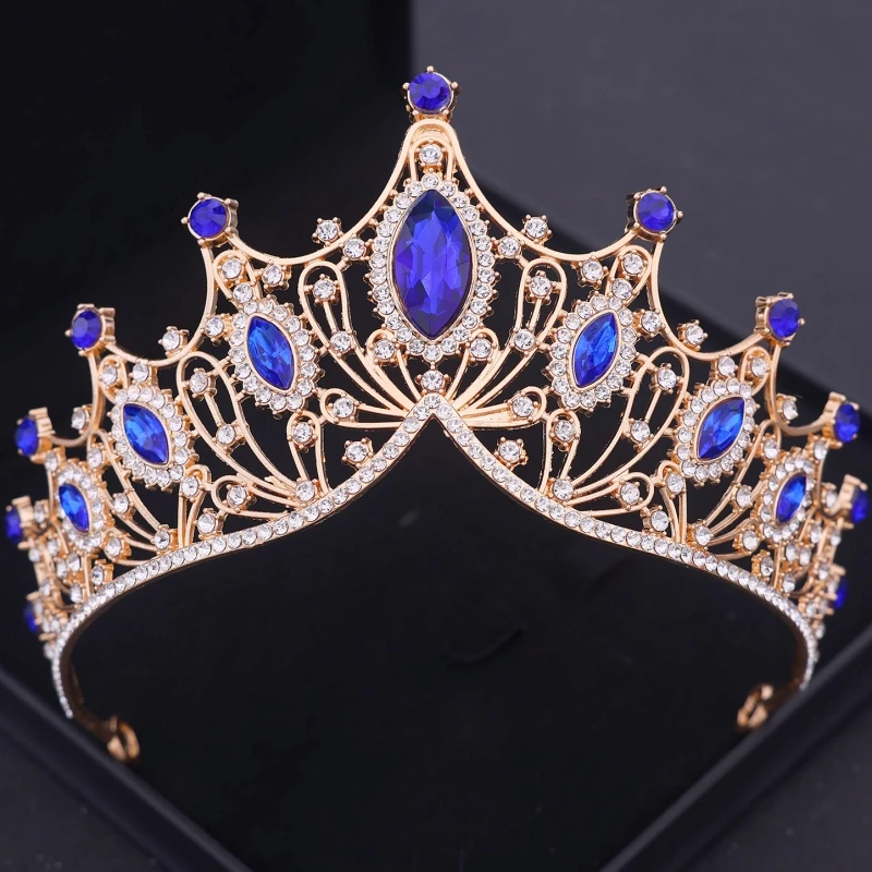 女性のための青いラインストーンティアラと王冠,プリンセスクリスタルティアラ,ウェディングアクセサリー,ジュエリーギフト