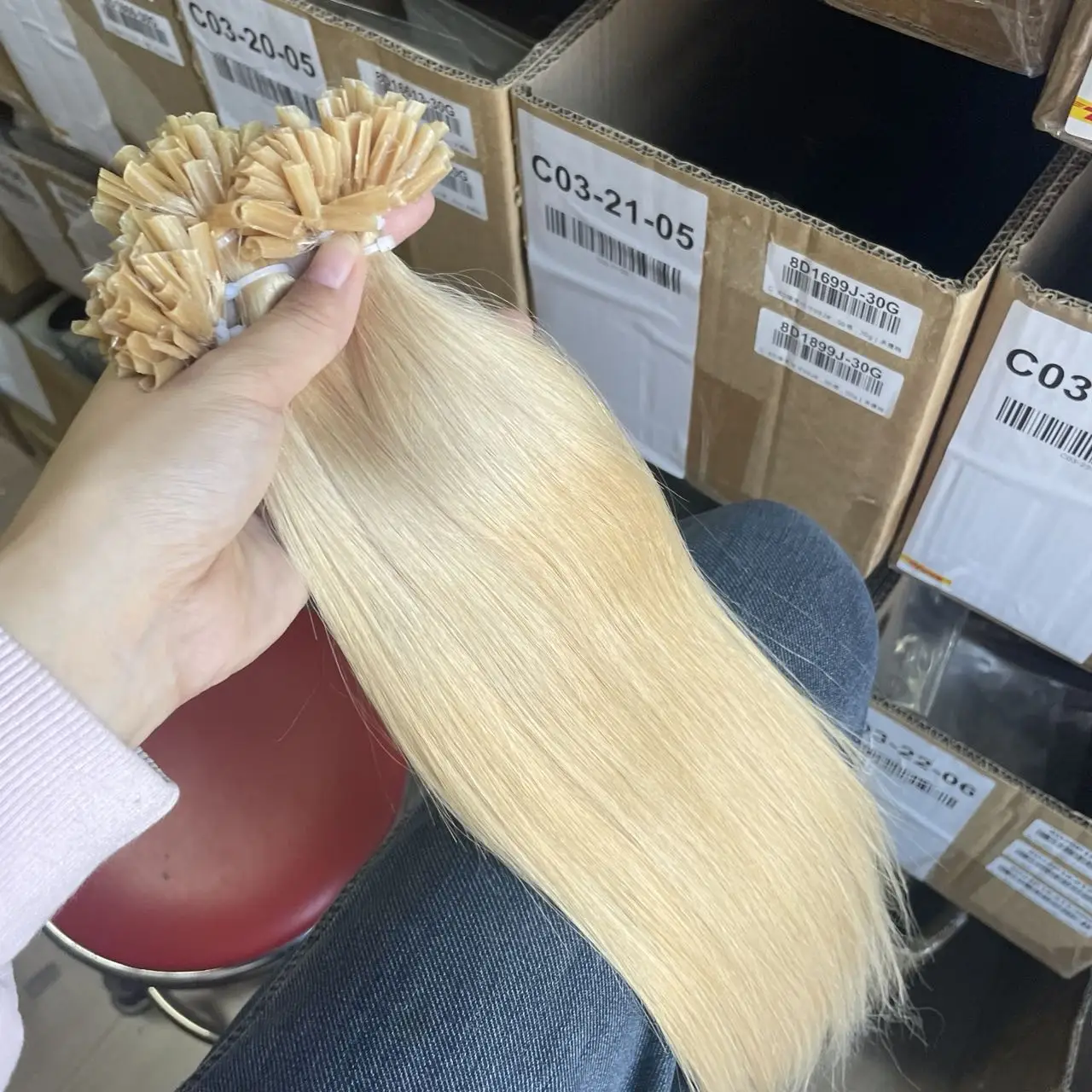 ملحقات الشعر البشري U تلميح الشعر مستقيم قبل المستعبدين تلميح وصلات شعر الساخن الانصهار الكيراتين تمديد أشقر داكن 24 #   12"-20"