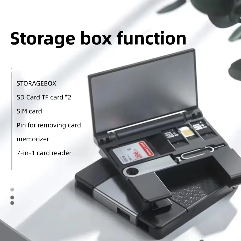 7-in-1 Multifunctional Card Reader Storage Box SD Card Micro SD Card Case OTG Adapter USB2.0 Type-C Adapter Card Storage Box