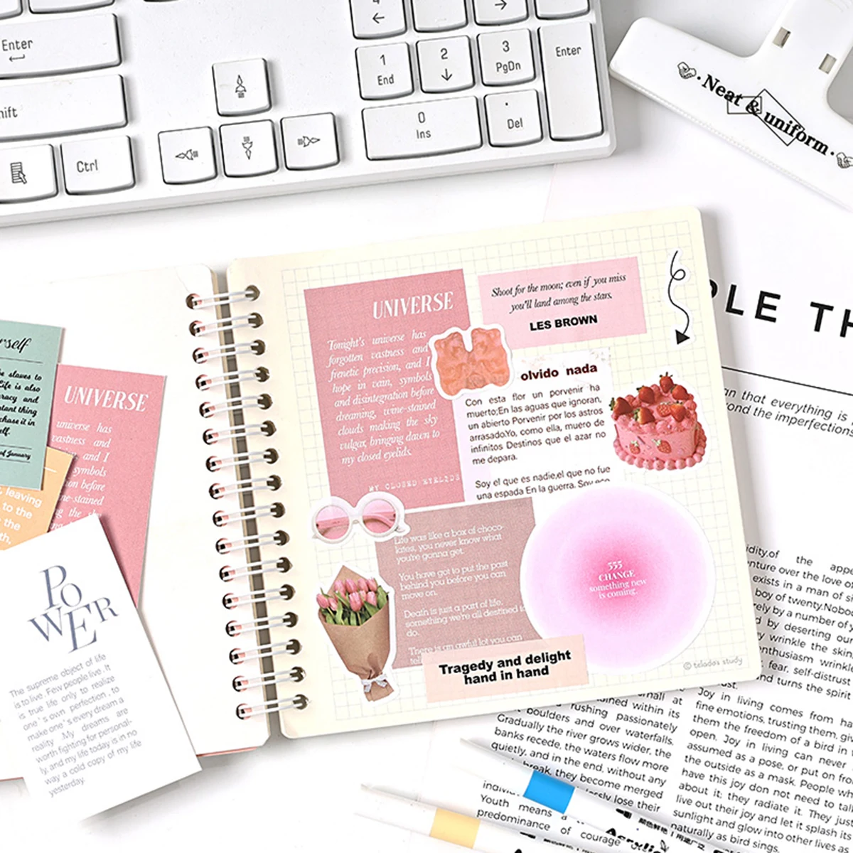 4 ロール/ボックス ヴィンテージ英語ステッカーロール、スクラップブッキング、雑誌、ギフトボックスの装飾用のフレーズステッカー、ファッションギフト用