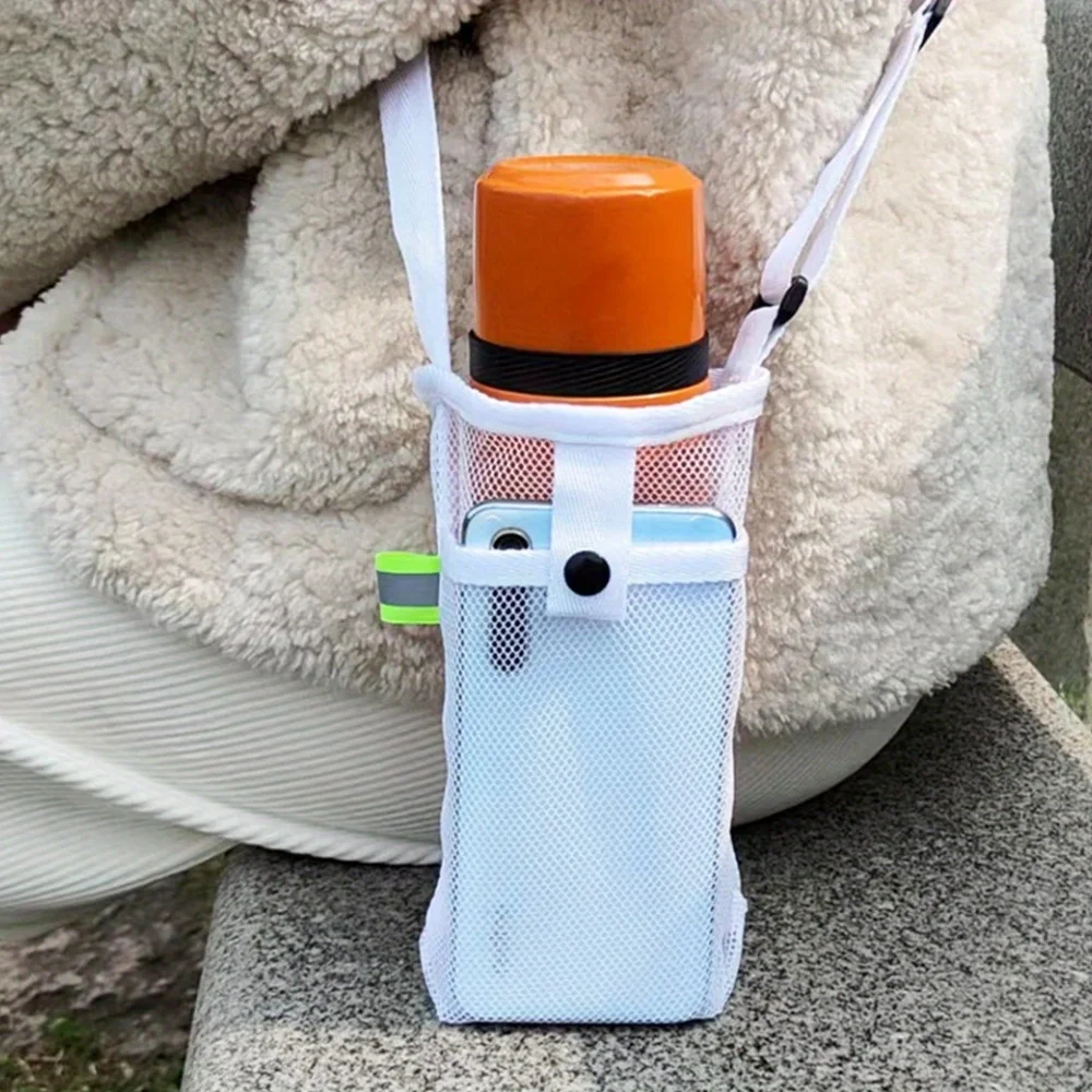 1PC Portable Sport Water Bottle Cover Mesh Cup Sleeve Pouch With Strap Mobile Phone Bag Visible Bag Outdoor Camping Accessories