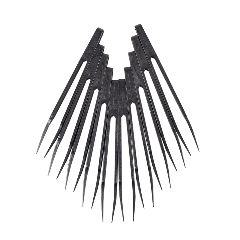 Industries Round Tip Straight Plastic Anti-Static Tweezers Black 10Pcs