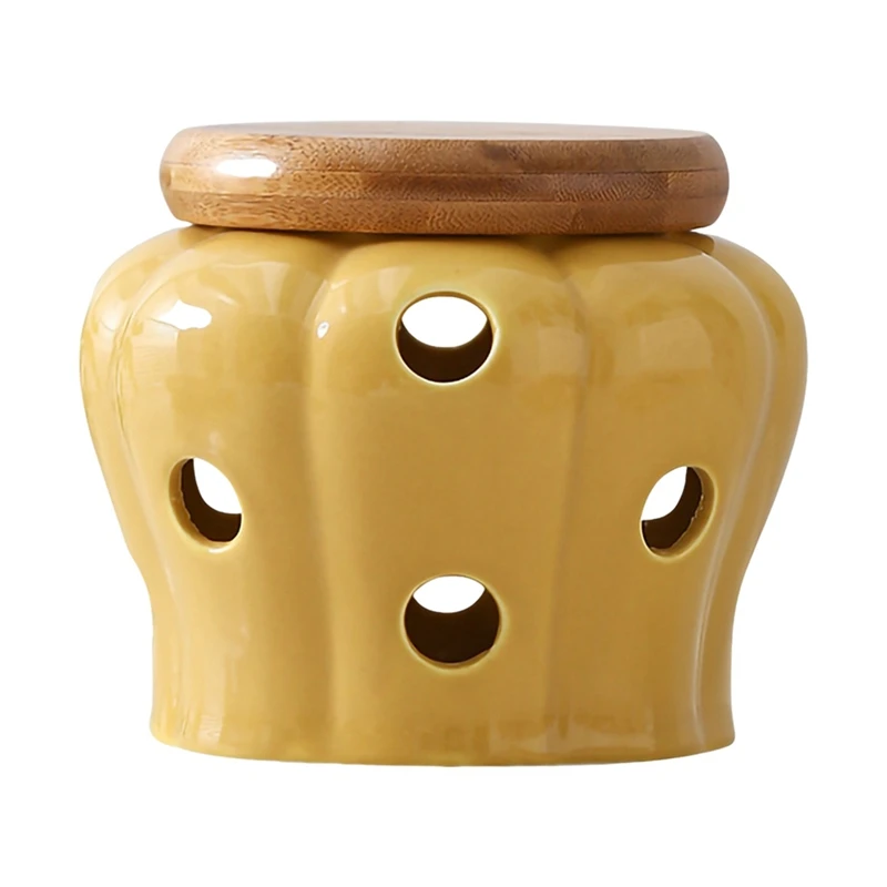 Ceramic Garlic Storage Jar With Lid Hollow Openwork Garlic Head Ginger Chili Pepper Storage Jars Candle Lampshade