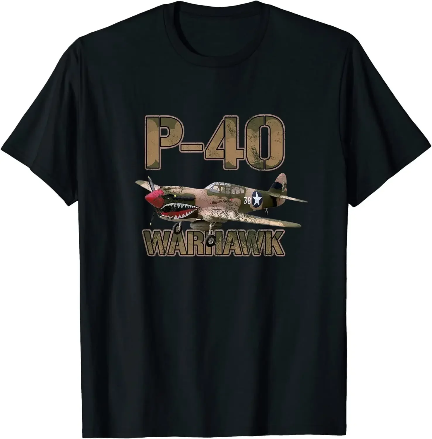 WWII US Air Force P-40 Warhawk Fighter T-Shirt 100% Cotton O-Neck Summer Short Sleeve Casual Mens T-shirt Size S-3XL