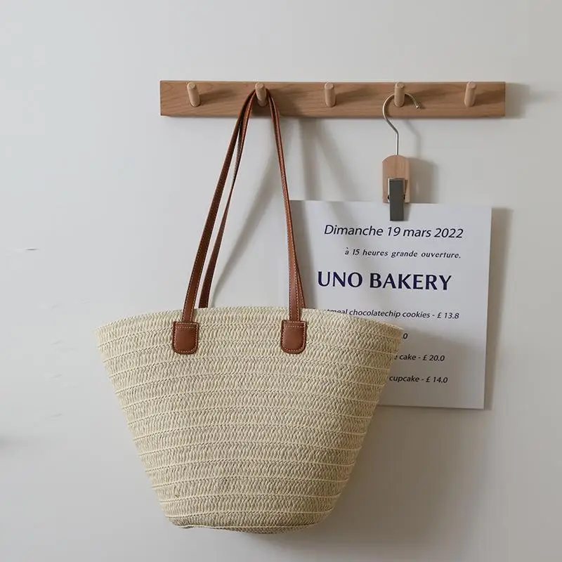 

Hundreds Simple Shoulder Straw Bag New Large-Capacity Straw Bag Woven Bag Tote Bag Female Seaside Vacation Beach Bag