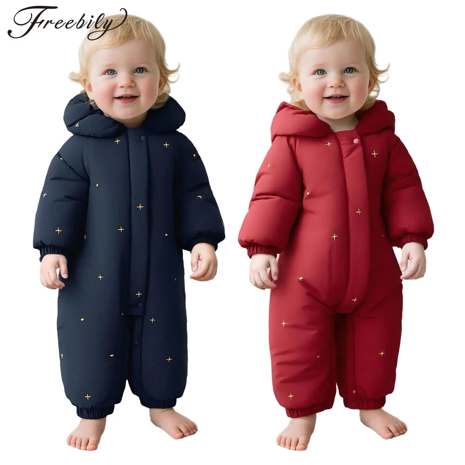 الرضع طفل شتاء دافئ مقنعين بذلة الثلوج دعوى سحاب أكمام طويلة التطريز سميكة السروال القصير ارتداءها الاطفال الملابس في الهواء الطلق