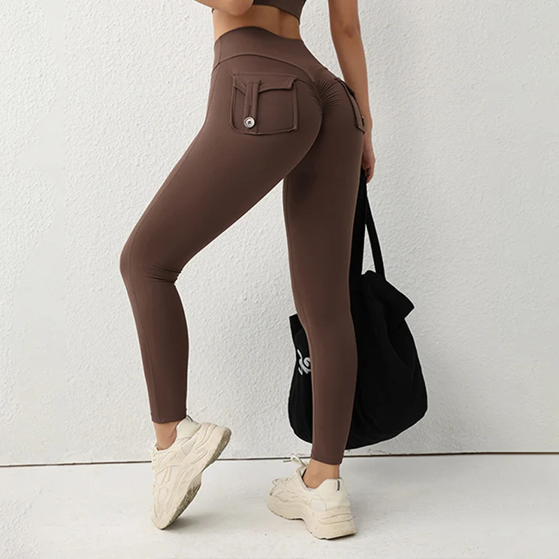 TRY TO BN الرياضة الصالة الرياضية طماق اليوغا السراويل اللياقة البدنية Scrunch أزرار الخوخ الوركين عالية الخصر طماق مع جيب الجري الجوارب النساء