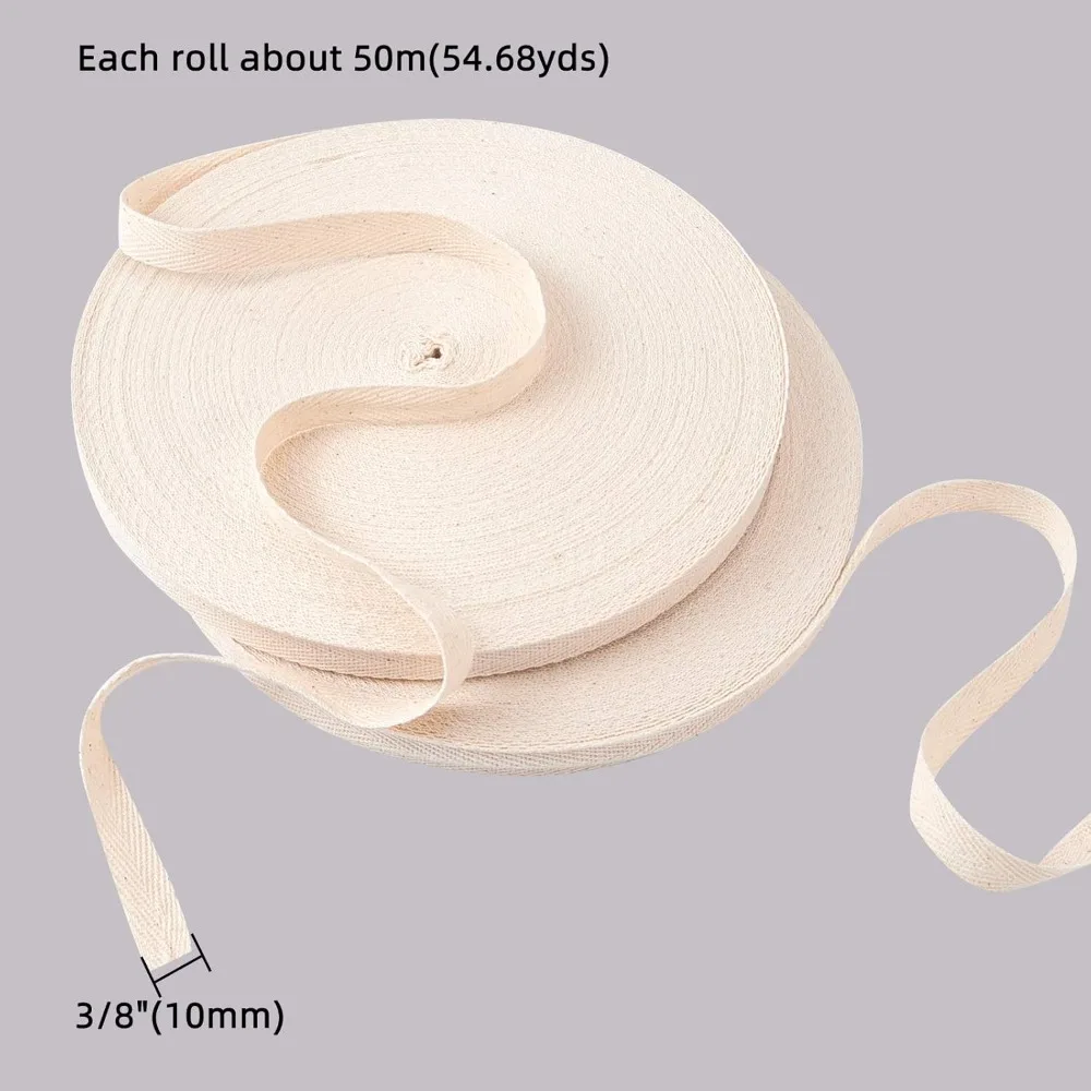 50M/Roll 2 Rolls Cotton Webbing, 10mm(3/8