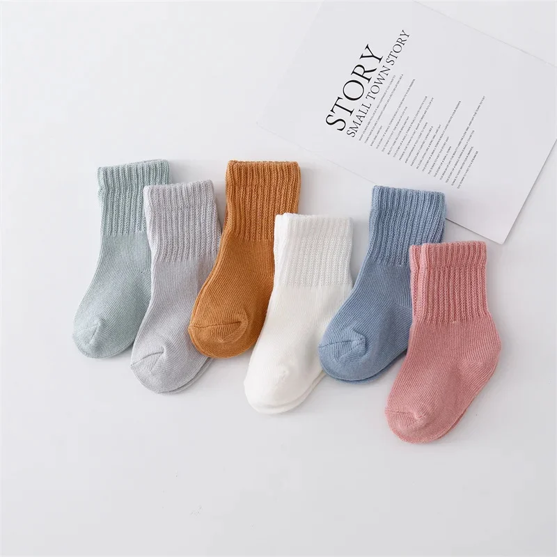 6Pairs/Set 0-12Month Newborn Baby Socks For Girls Boys Cotton  Infant Toddler Girl Boy Solid Color Sock Spring Autumn One Size