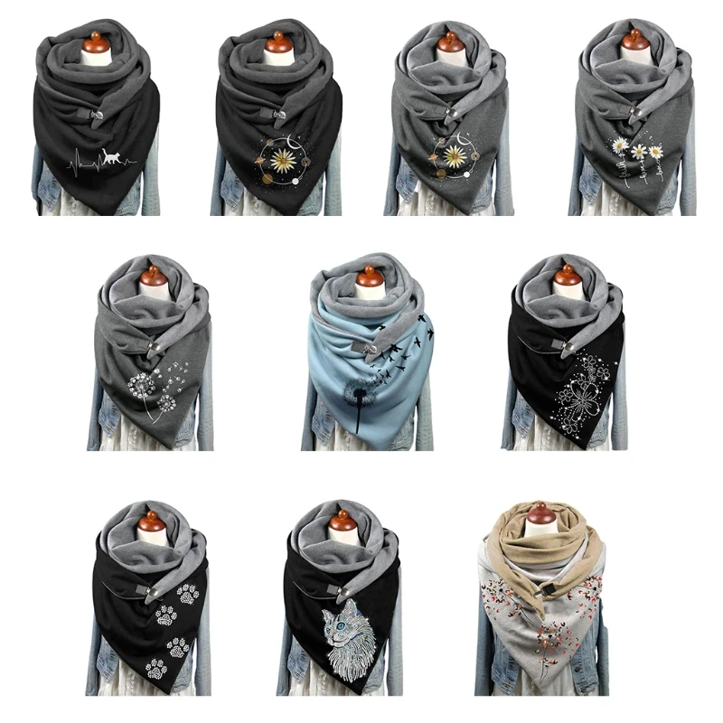 

Cotton Scarfs for Cold Winter Warm Thick Wrap with Button Soft Scarves Graphic Printed Scarf for Ladies Girlfriend