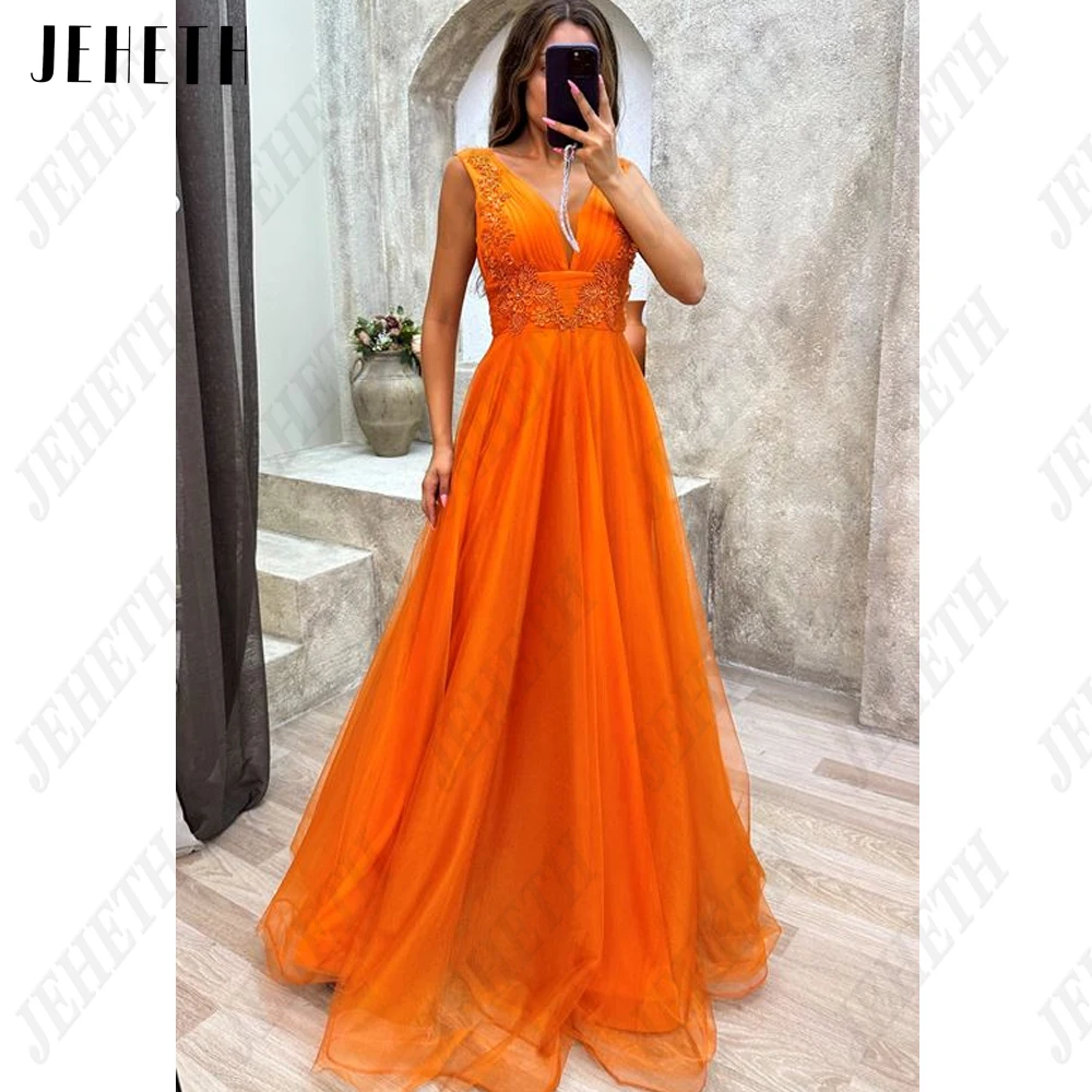 JEHETH Adquirir vestidos de noite sem mangas para as mulheres Império Lace Aplicar veJEHETH Exquisite Sem Mangas Vestidos De Noite Para A Mulher Império Lace Applique Prom Vestido De Tule A Linha فساتين للحفلات الراقصة