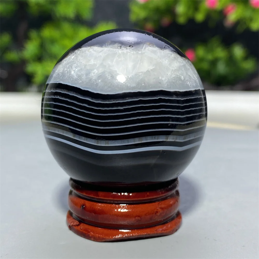 High Quality Natural Black Agate Crystal Ball Meditation Reiki Healing Mineral Quartz Sphere Home Decoration Gift Stone