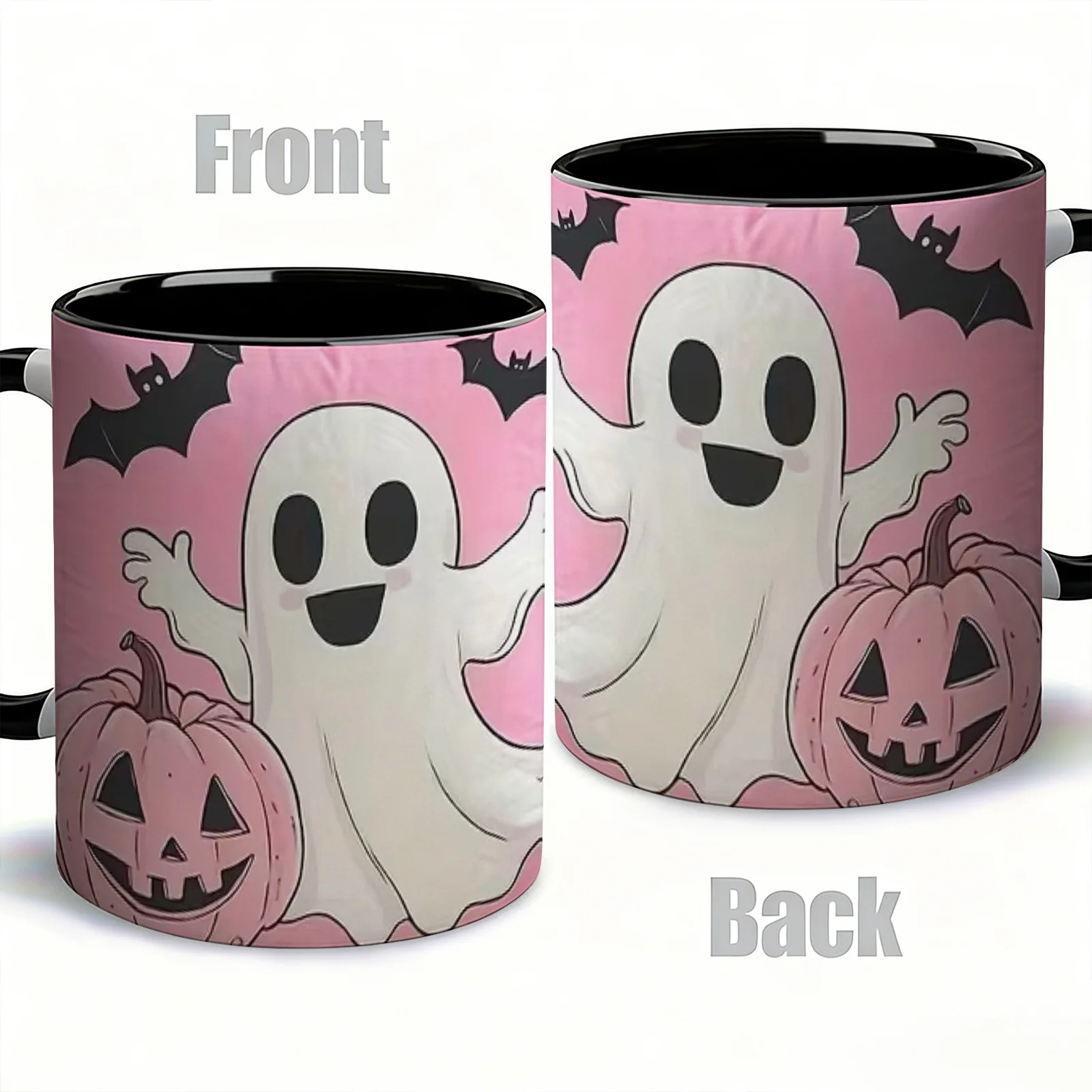 Home Decor Theme - ハロウィンをテーマにしたセラミック製コーヒーマグカップ（両面パターンデザイン）、再利用可能、手洗い簡単、11オンスのスタイリッシュなカップ、家の装飾やオフィスでの使用に最適、友人への理想的なギフト。