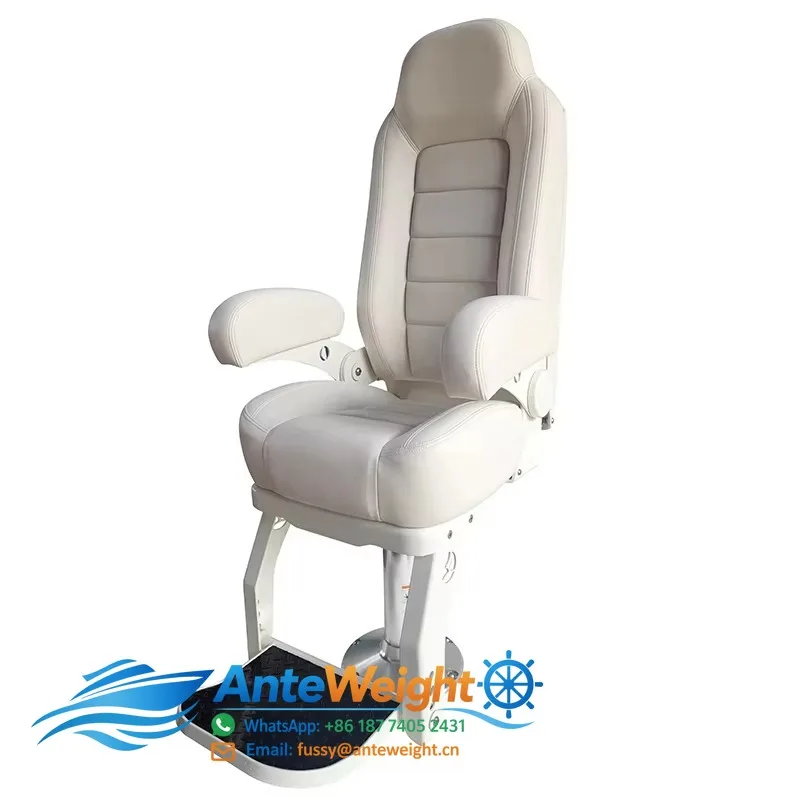 Luxury Marine White Captain With Hand Rest Stainless Steel Adjustable Seat Base Flip up Boat Suspension Seat for Yacht Ship