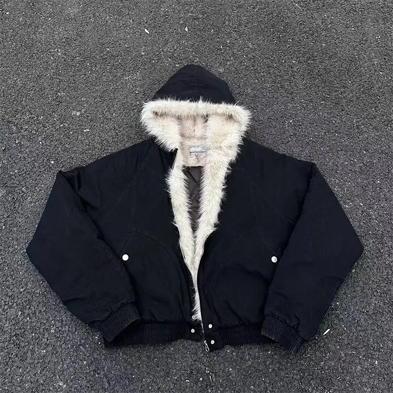 

Winter Warm Clothing Men Women Retro Simple Plush Coat Sportswear New Loose Leather Motorcycle Punk Fur Collar Jacket Couple