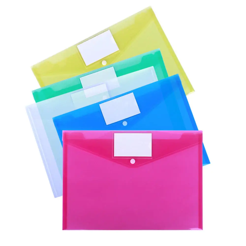 A4 Size Plastic File Folders Storage Bags Colorful Document Files Envelope Bags for School Office Home Supplies Wholesale