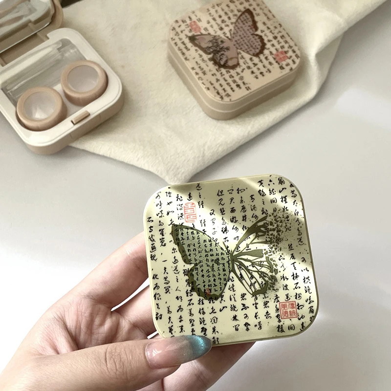 Chinese Style New Contact Lens Case Kit Travel Portable Contact Lens Box Butterfly Contact Lens Container Outdoor Gift