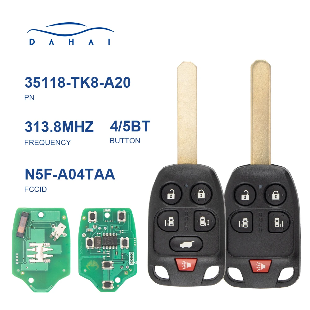 

dahai N5F-A04TAA 5/6 Button Remote Car Key for Honda Odyssey EX 2011 2012 2013 2014 313.8Mhz ID46 KeyChain Auto Keys Control