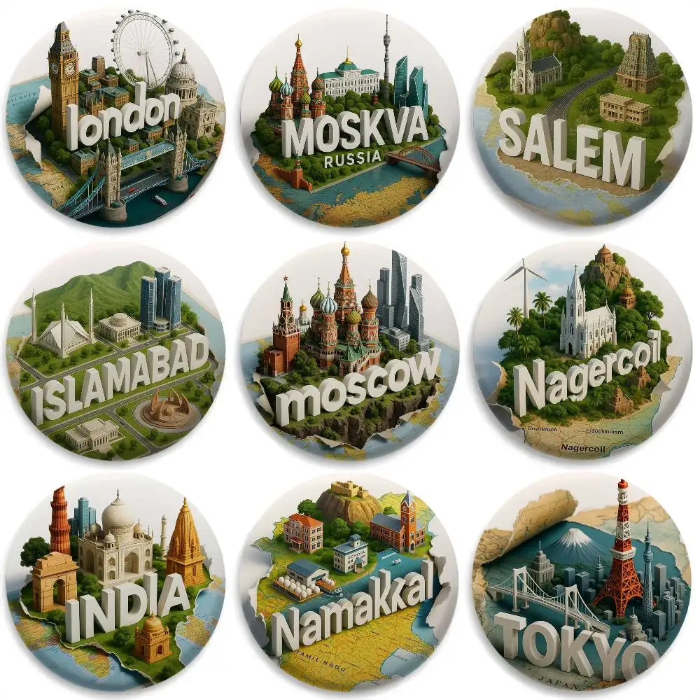 

National Tourist Attractions Badges Round Exquisite Badge Brooches Creative Pins For Clothes Hat Backpack Gift Accessories