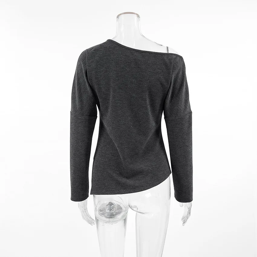 JHJN 캐주얼 여성 티셔츠 오프 숄더 우아한 블라우스 풀 슬리브 불규칙한 밑단 티셔츠 스플릿 세련된 오피스 레이디 풀오버 Y2k 탑스