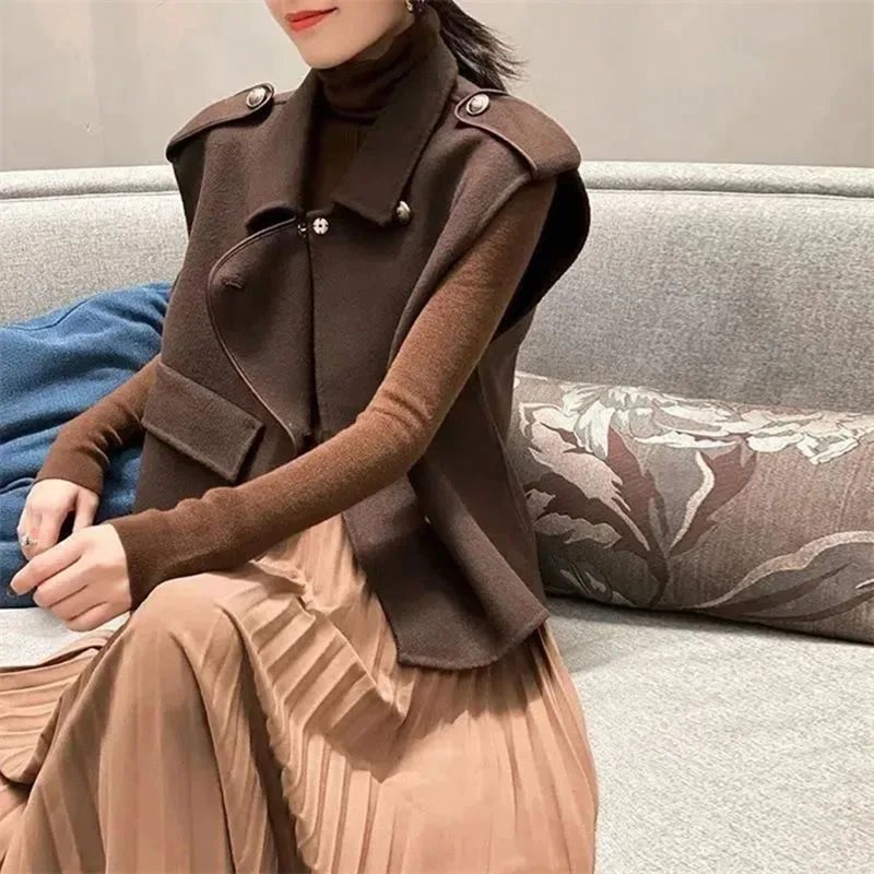 Herfst Winter Korte Wollen Vest Jas Vrouwen Nieuwe Losse Pak Kraag Vestidos Jas Single-Breasted Pure Kleur Vest vrouwelijke