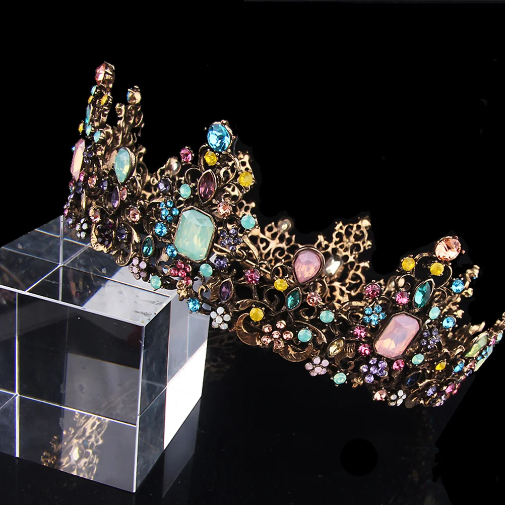 

Vintage Rhinestone Queen Alloy Crown Bridal Wedding Hair Accessories Sparkling Costume Party Headpiece 16x16cm