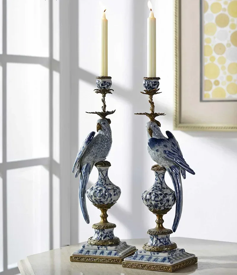 European Luxury Home Art Single Head  Decorative Candelabrum  Ceramic Bird Candlestick Holder Custom