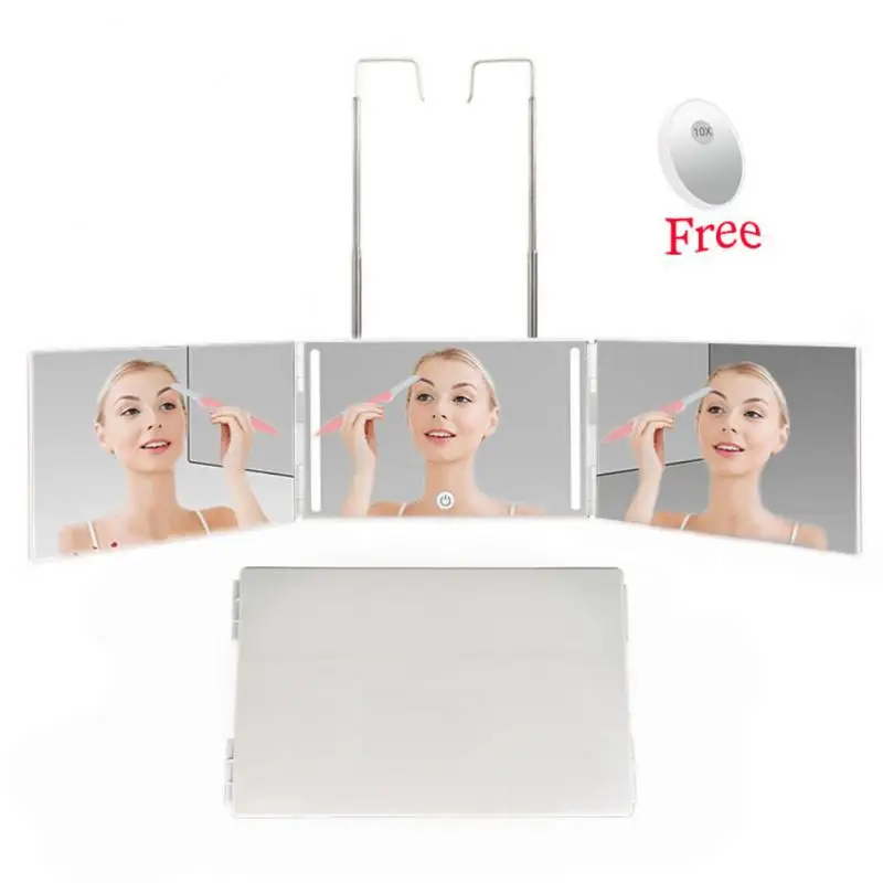 Fordable Black Portable 360 Trifold Mirror with Height Adjustable Telescoping Hooks Ideal for Self Hair Cutting Makeup Essential