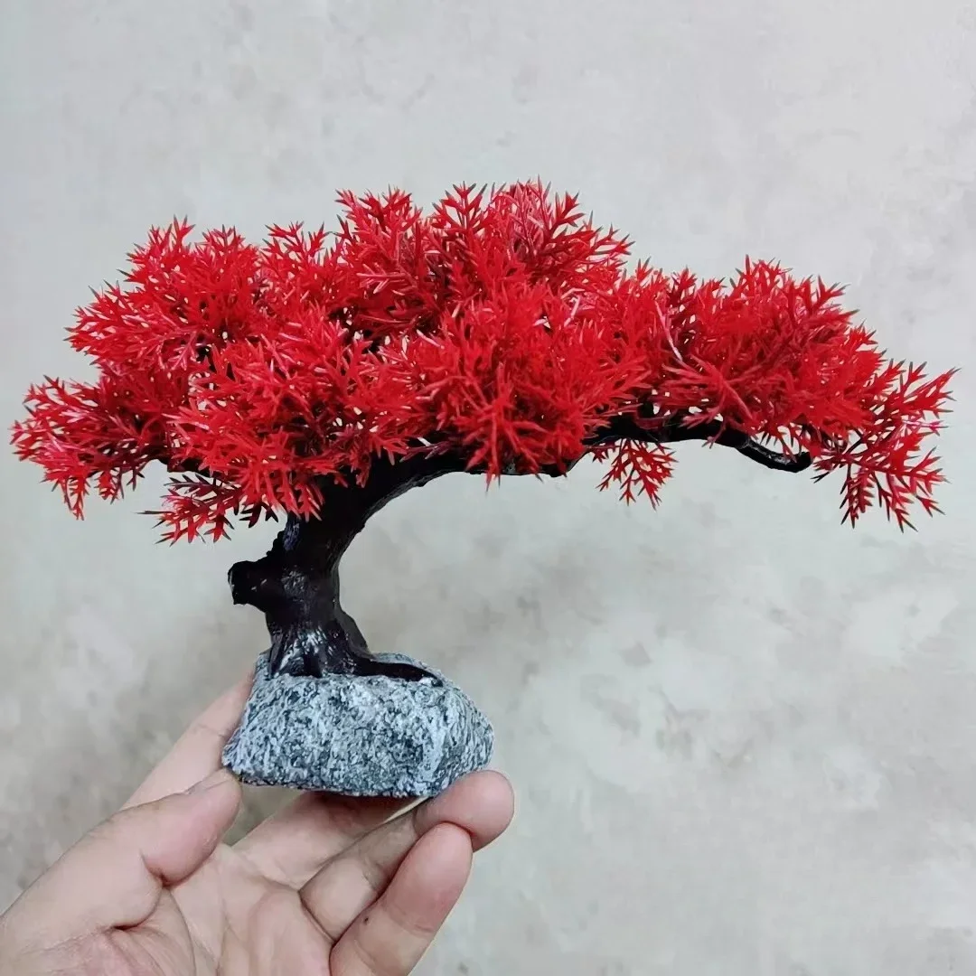 Red Leaf Cliff Cypress Welcome Pine Bonsai Aquarium Decoration Turtle Shrimp Hiding Cave Desktop Ornament