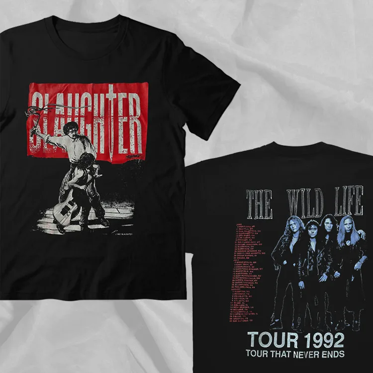 Slaughter Band The Wild Life 1992 Tour Black Double Sided T-Shirt