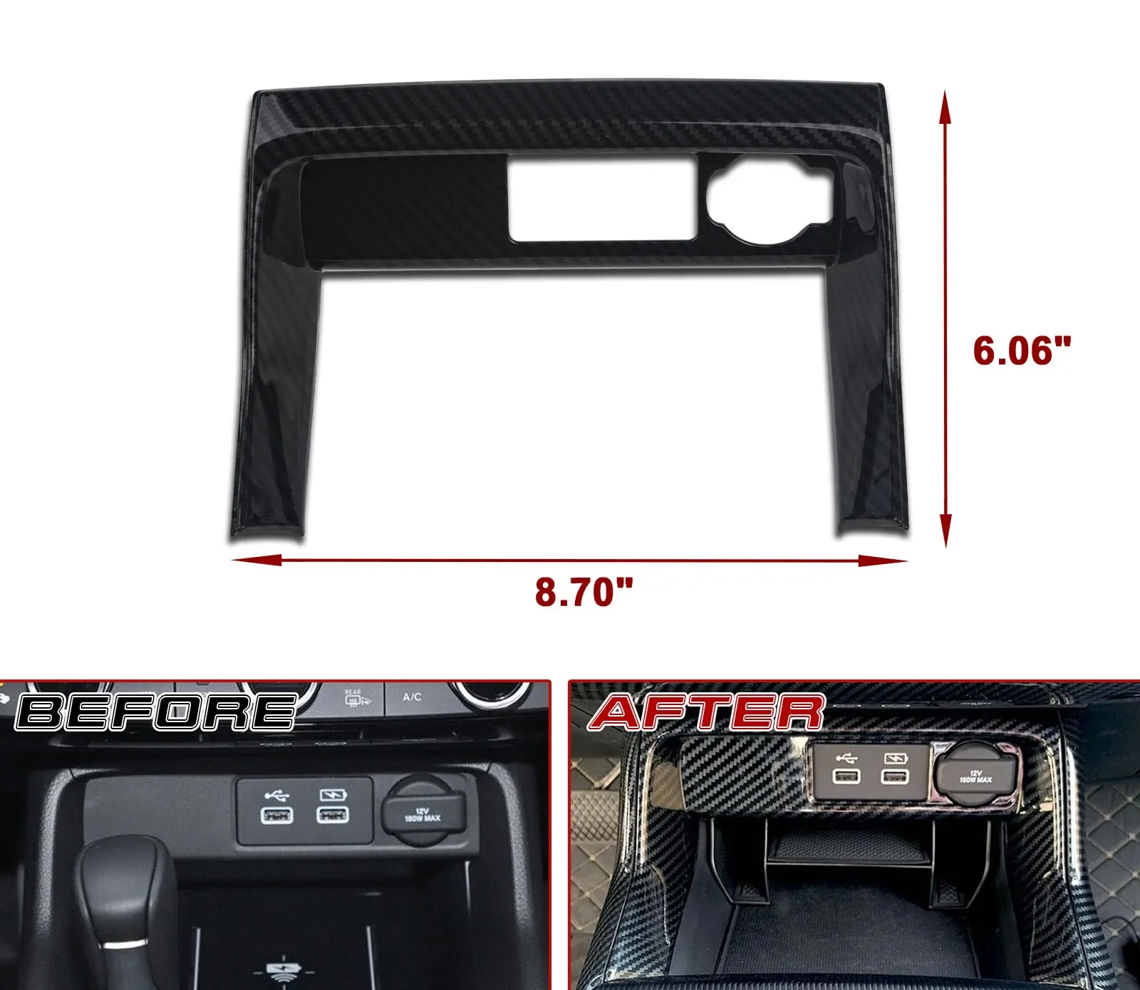 Carbon Fiber Style Inner Center Console Cigarette Lighter Panel USB Socket Cover Trim Sticker For Honda Civic 11th Gen 2022 2023