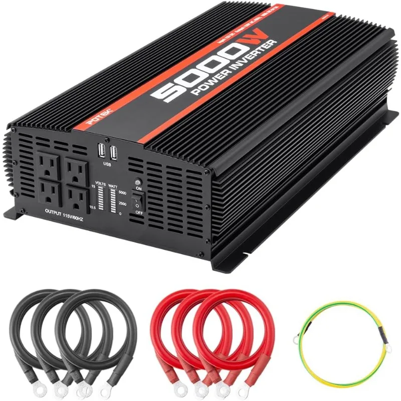 5000W Power Inverter 4 AC Outlets 12V DC to 110V AC Car Inverter with 2 USB Ports Black