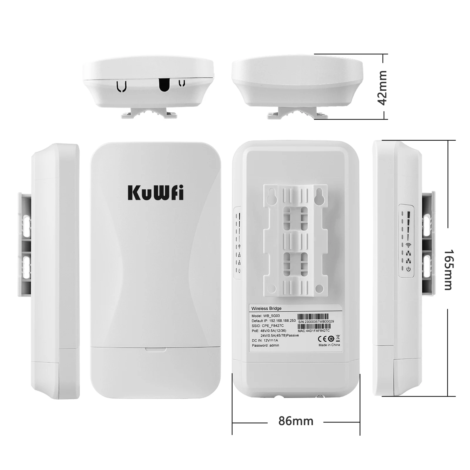 KuWFi 2KM Long Range Outdoor CPE 900Mbps 5GHz Wireless Repeater Extender Access Point AP WiFi Bridge Wifi Coverage for Camera