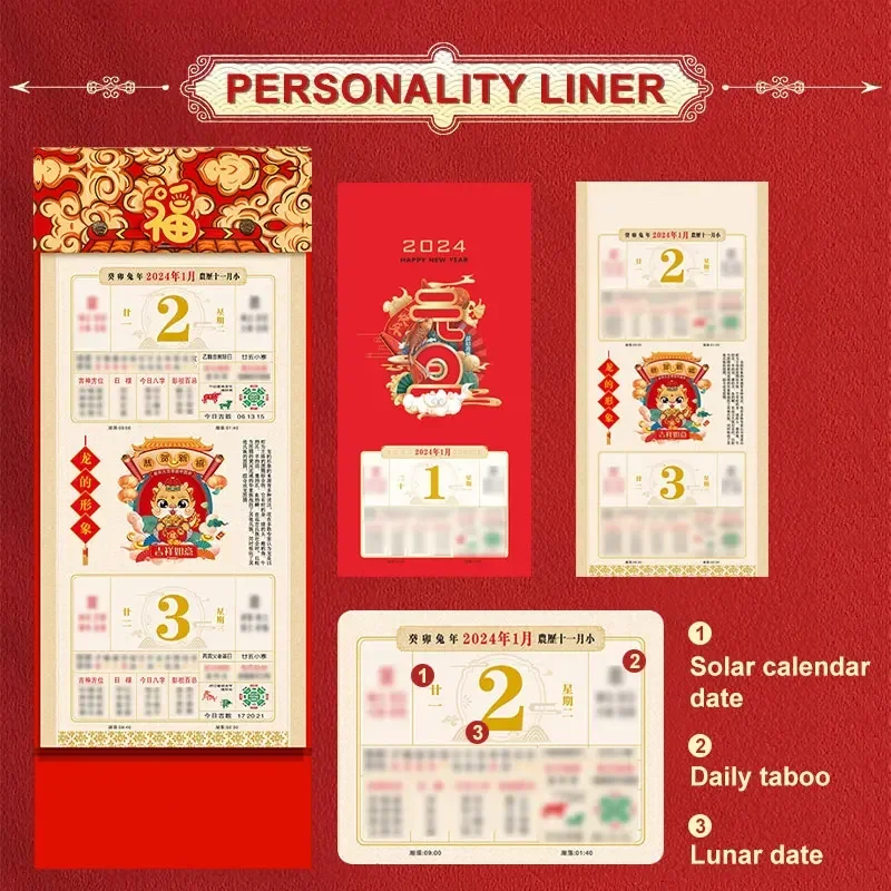 Chinese Calendar 2024 Chinese New Year Decoration Hanging Wall Calendar for Spring Festival Party Living Room Home Decor Gift