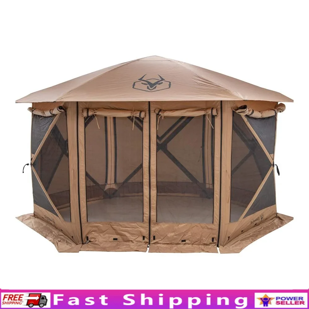 Portable Gazebo Pop-Up Screen Tent Waterproof UV Resistant 6-Sided Hub Easy Assembly 8 People Camping Outdoor Activities