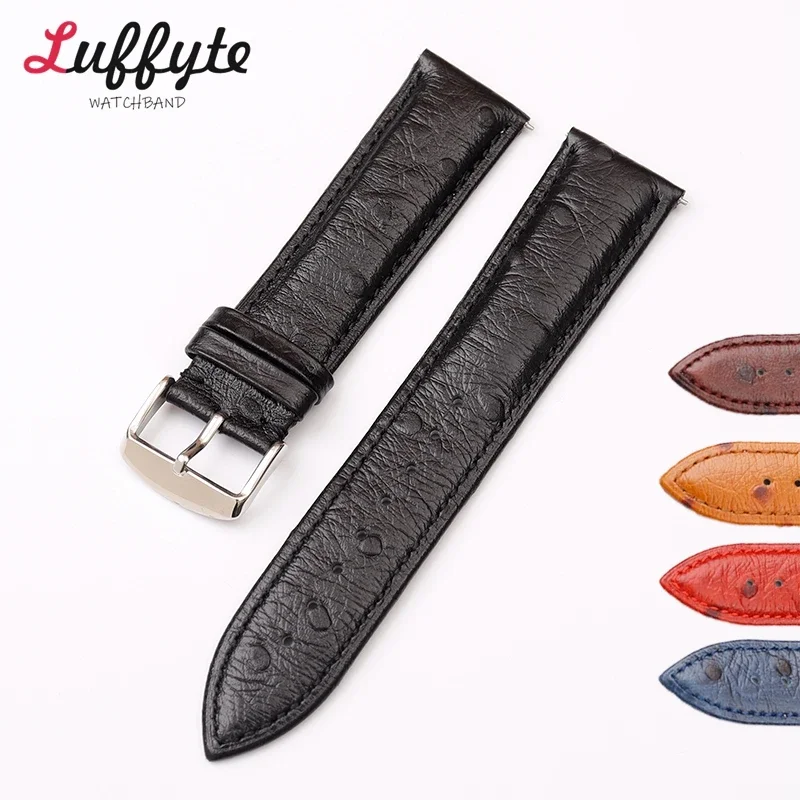 Ostrich Pattern Genuine Leather Strap 18mm 20mm 22mm Cowhide Strap Quick Release for Smart Watch Accessories Watchband