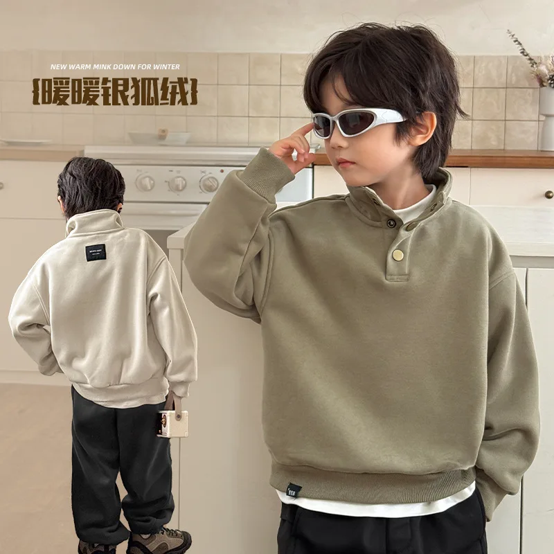 

2024 Autumn/Winter New Children's Korean Edition Children's Clothing Winter Clothes Stand up Collar with Velvet Coat