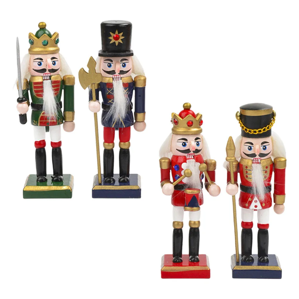 

4Pcs Wood Xmas Nutcrackers Christmas Decorations Festive Nutcracker Crafts for Home Party Desktop Ornament Set