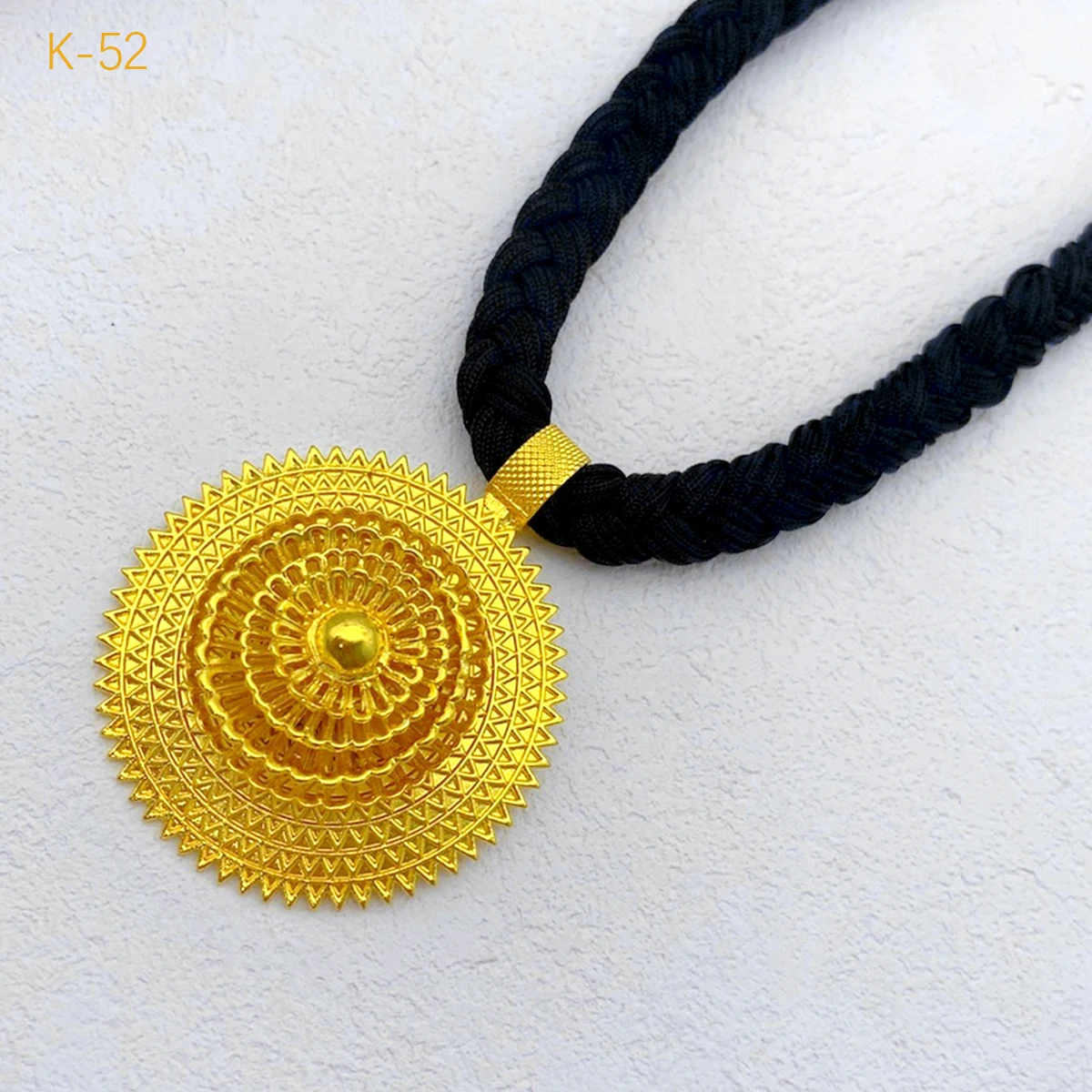 Ethiopian Black Rope Necklace Earrings Jewelry Set For Women Dubai 24K Gold Plated Indian African Bridal Wedding Party Jewellery