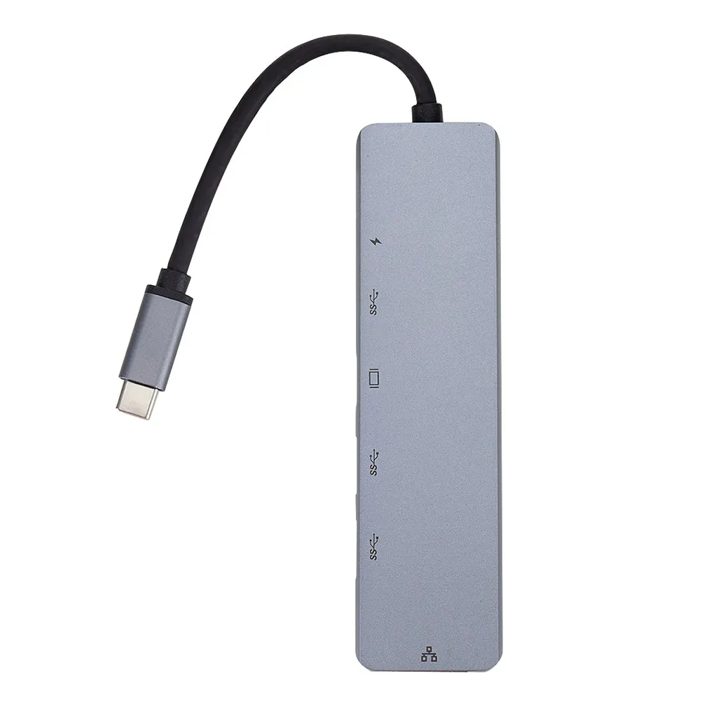 

6 in 1 Hub USB 3.1 Type C to Gigabit Ethernet Rj45 Adapter Pd Charging Silver Light Grey Multiport Converter for Laptop