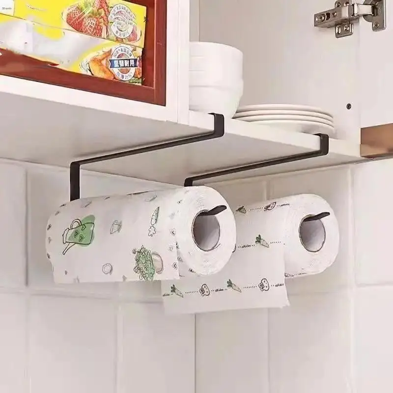 New！Wall Mounted Kitchen Tissue Rack Metal Non Perforated Roll Paper Cling Film Storage Cabinet Home Cloth Storage Racks