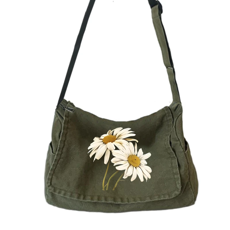 

Женская сумка через плечо с цветочным принтом, большая вместительная винтажная сумка через плечо для женщин, парусиновая сумка для ноутбука