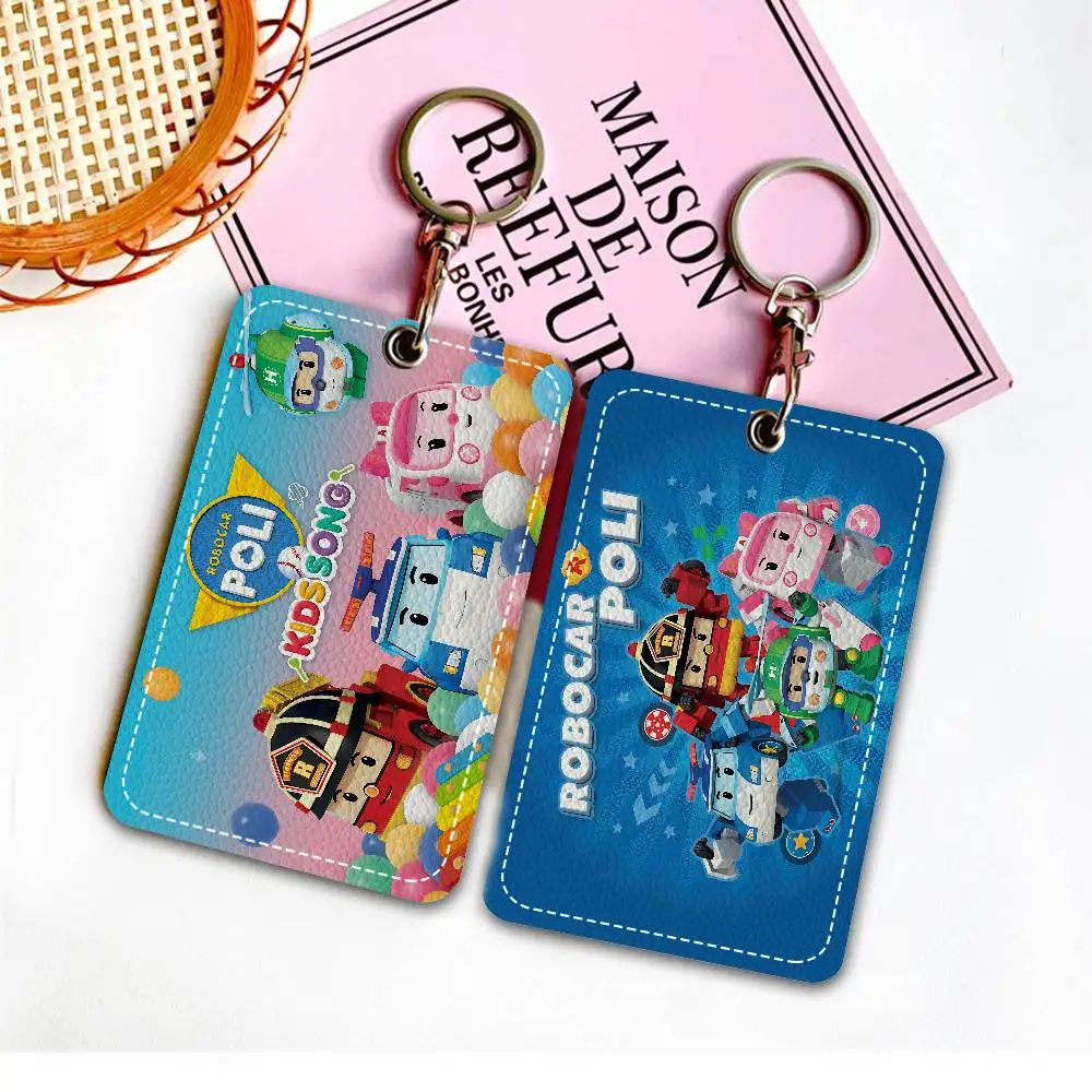 R-Robocar P-Polis LOGo 1 قطعة بولي Leather حامل بطاقة جلدية المفاتيح حلقة رئيسية قفل الباب الوصول العلامات حافظة بطاقات الهوية بطاقة المفاتيح #1