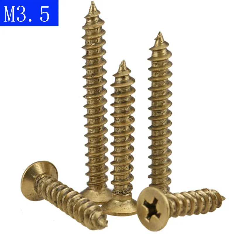 M3.5  3.5mm Flat Head Phillips Drive Self Tapping Screws Solid Brass Wood Screws bolts DIN 7982