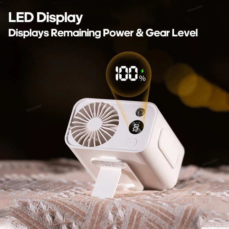 مروحة خصر خارجية متعددة الوظائف قابلة لإعادة الشحن USB 3600 مللي أمبير في الساعة مروحة محمولة 5 سرعات مروحة تبريد صامتة مع شاشة LED وإضاءة