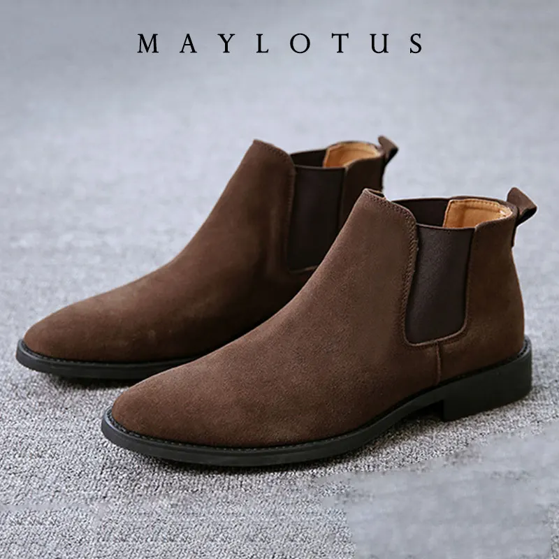 

2026 Men's Retro Classical Chelsea Boots Cow Suede Genuine Leather Mens Fashion Ankle Short Boot High-Top Casual Shoes