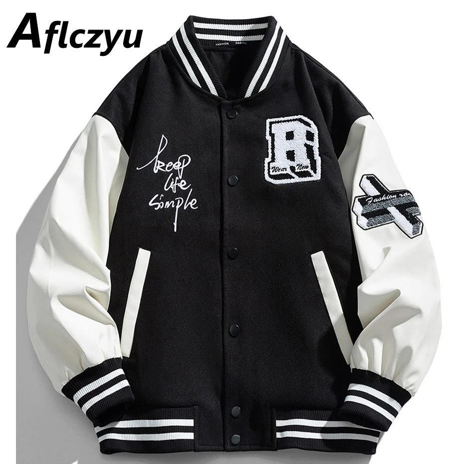 Winter Down Jackets Men Baseball Jacket Letter Embroidery Design Varsity Jacket Coat Male Sleeve Patchwork Coats